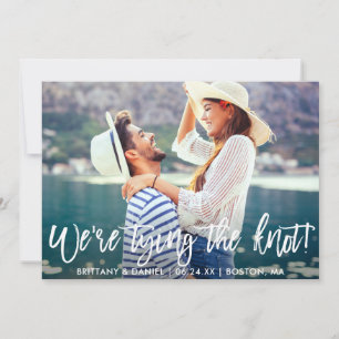 Modern Brush Script We're Tying The Knot Save The Date