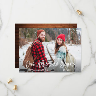 Modern Brush Script Wood Our Adventure Begins Save The Date