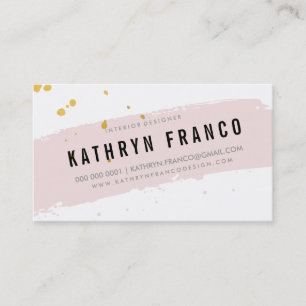 MODERN BRUSH STROKE cute pale pink gold splatter Business Card