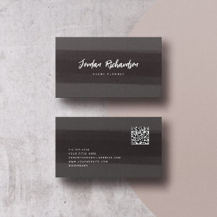 Modern Brush Stroke Dark Grey with QR Code Business Card