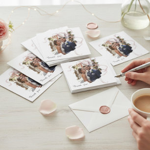 Modern Brush Stroke Floral Wedding Thank You Card