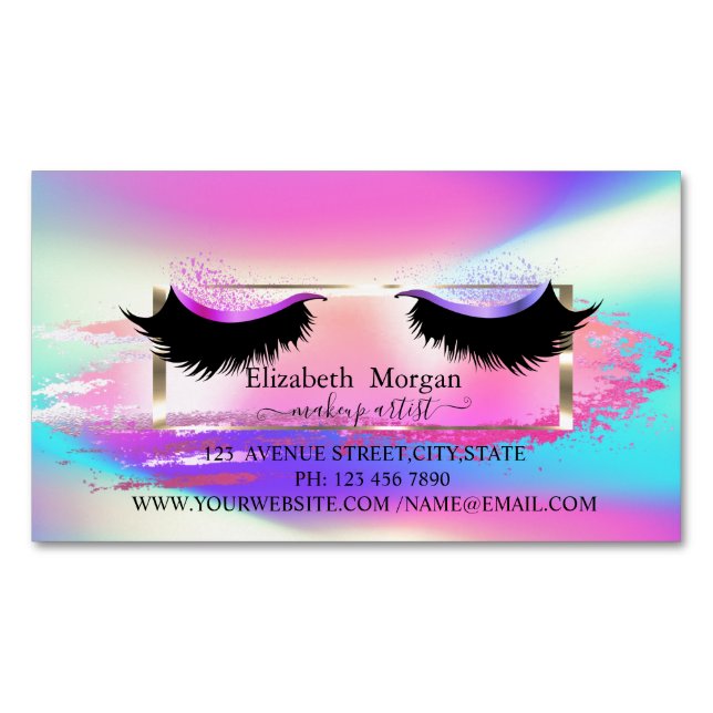 Modern Brush Stroke,Frame Holographic Faux Lashes Magnetic Business Card (Front)