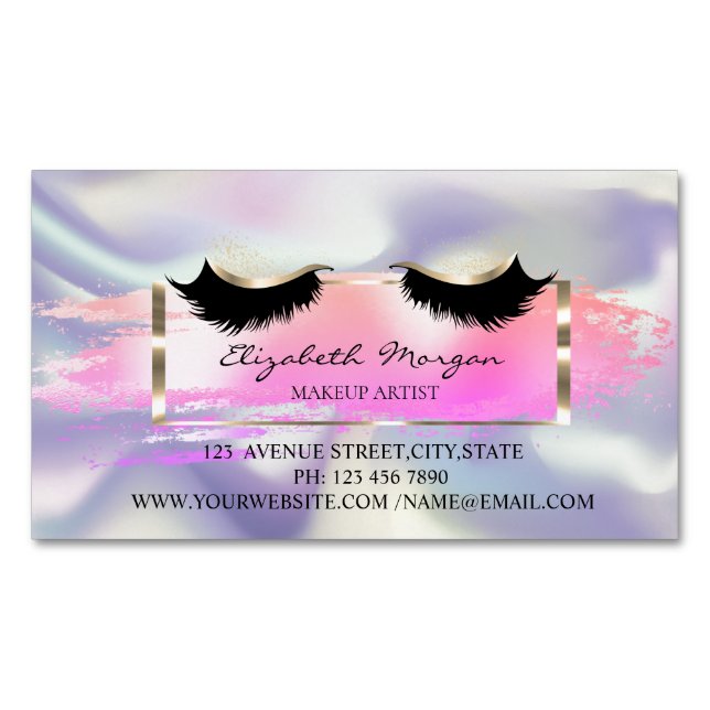 Modern Brush Stroke,Holographic Faux Lashes Magnetic Business Card (Front)