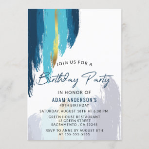 Modern Brush Stroke Men's 40th Birthday Invitation
