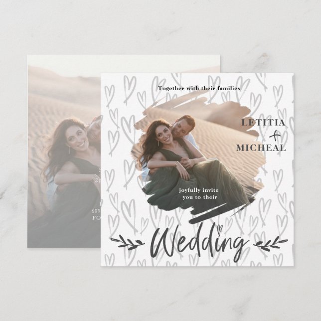 Modern Brush Stroke Photo Wedding Invitation (Front/Back)