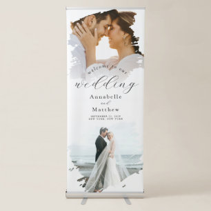 Modern Brush Stroke Photo Wedding Welcome Retractable Banner
