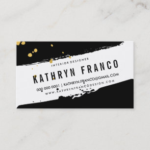 MODERN BRUSH STROKE stylish black gold splatter Business Card
