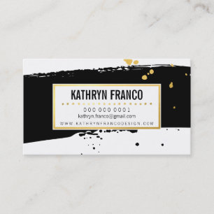 MODERN BRUSH STROKE stylish painted gold black Business Card
