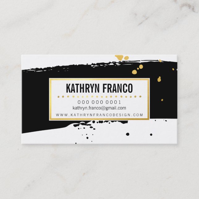 MODERN BRUSH STROKE stylish painted gold black Business Card (Front)