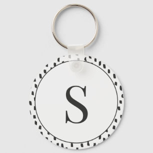 Modern Brush Strokes Black & White Monogram S Key Ring