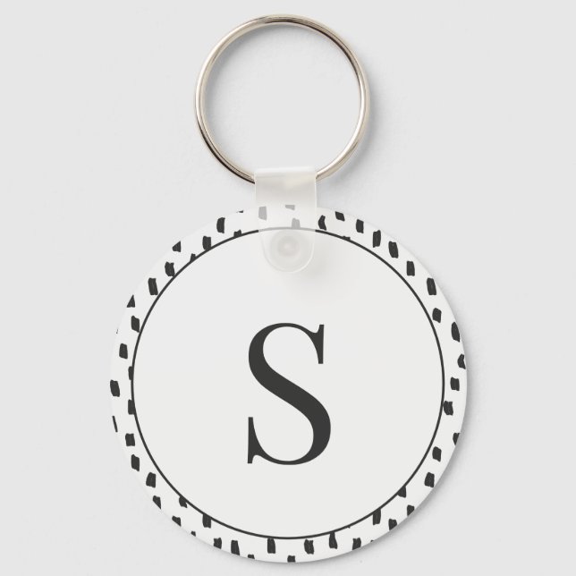 Modern Brush Strokes Black & White Monogram S Key Ring (Front)