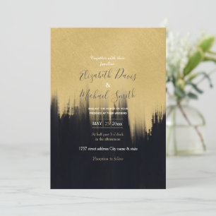 Modern Brush strokes Gold Black Design Invitation