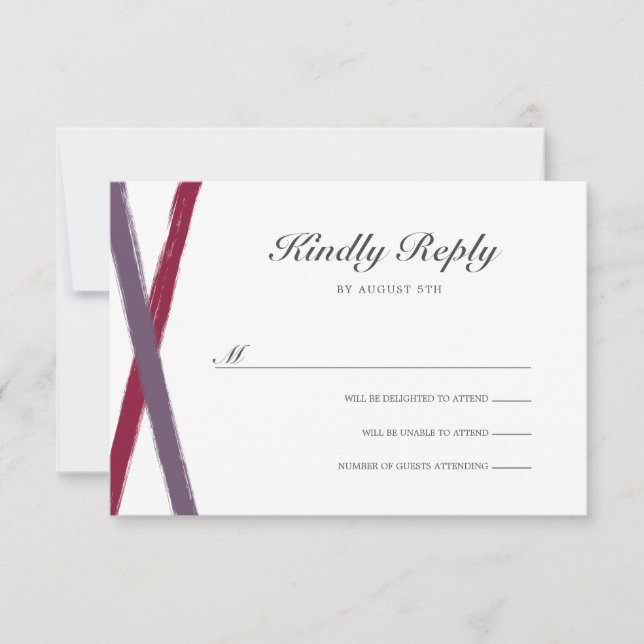 Modern Brush Strokes Wedding RSVP | Lavender Berry Card (Front)