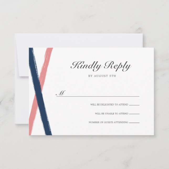 Modern Brush Strokes Wedding RSVP | Navy Coral (Front)