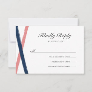 Modern Brush Strokes Wedding RSVP   Navy Coral