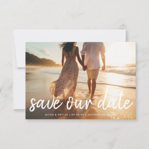 Modern Brush Text Multi Full Bleed Photo Monogram Save The Date