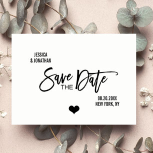 Modern Brush White Black Wedding SAVE THE DATE Announcement Postcard