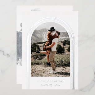 Modern Brushed Arch Frame Photo Christmas   Foil Holiday Card