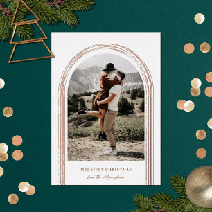 Modern Brushed Arch Photo Christmas  Foil Holiday Card