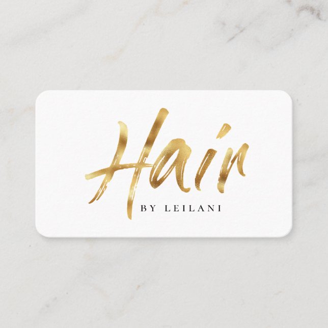 Modern Brushed Gold Hair Stylist Business Card (Front)