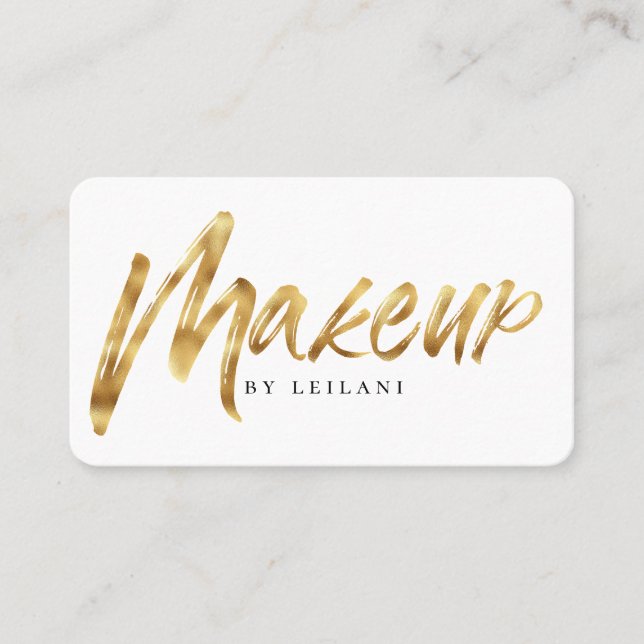 Modern Brushed Gold Makeup Artist Business Card (Front)