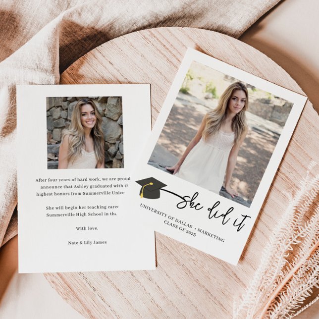 Modern Brushed Graduate Cap Photo Graduation  Announcement (Creator Uploaded)