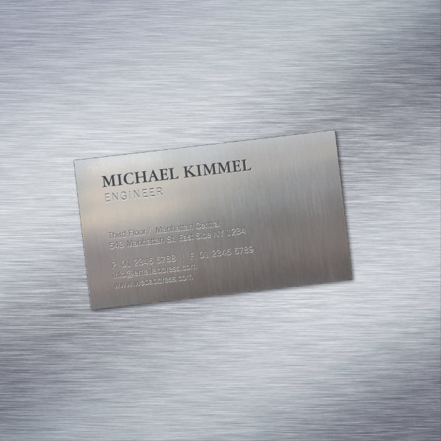 Modern Brushed Metal Look Customisable Magnetic Business Card (In Situ)