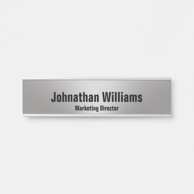 Modern Brushed Metal Look Name Professional Title Door Sign (Front)