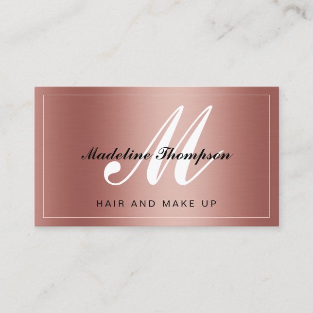 Modern Brushed Metal Rose Gold Salon Make up Business Card (Front)