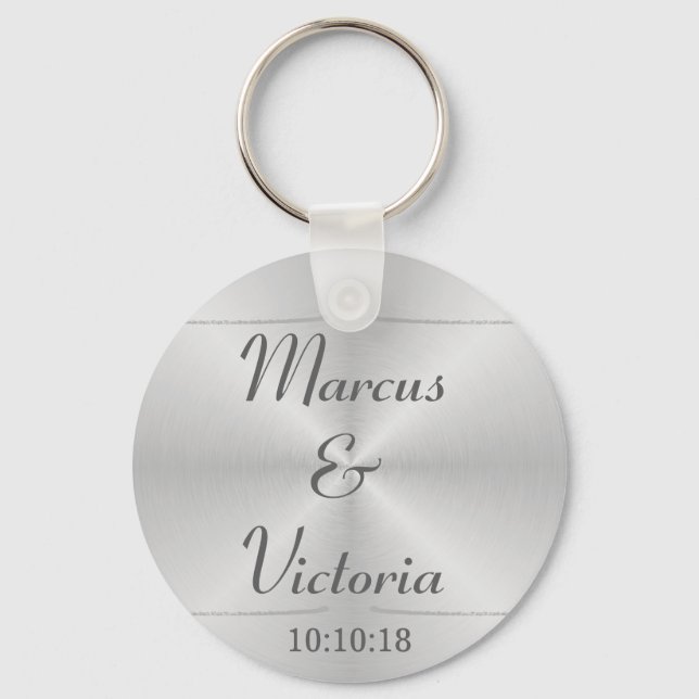 Modern Brushed Metal Wedding Key Ring (Front)