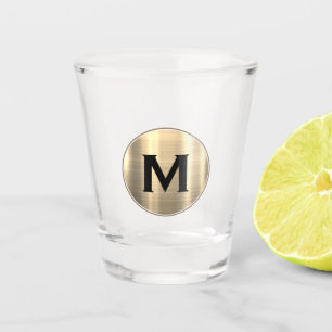 Modern Brushed Metallic Gold Classic Monogram Shot Glass