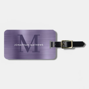 Modern Brushed Metallic Lavender Monogram Luggage Tag