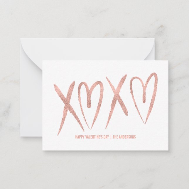 Modern Brushed Rose Gold Classroom Valentine Card (Front)