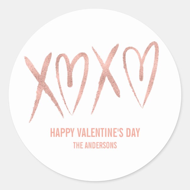 Modern Brushed Rose Gold Valentine Sticker (Front)