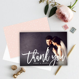 Modern Brushed Script Wedding Photo Thank You