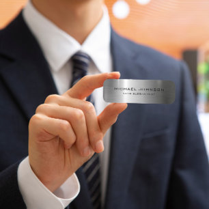 Modern Brushed Silver Metal Professional Custom Name Tag