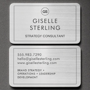 Modern Brushed Silver Monogram Elegant Business Card