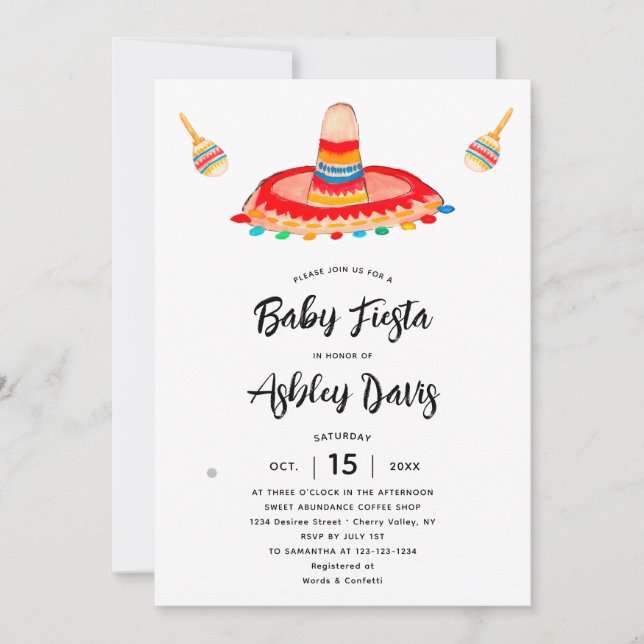 Modern Brushed Typography Sombrero Baby Fiesta Invitation (Front)