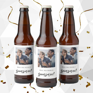 Modern Brushed Will You Be My Groomsmen Proposal  Beer Bottle Label