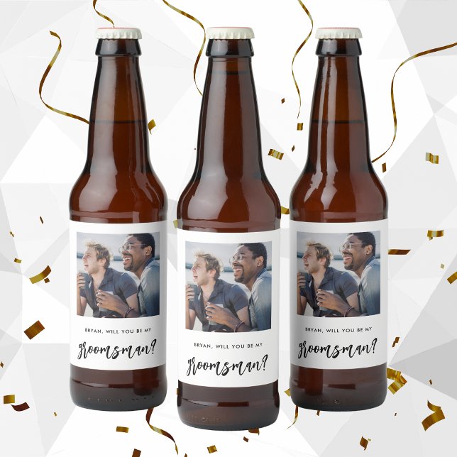Modern Brushed Will You Be My Groomsmen Proposal  Beer Bottle Label (Creator Uploaded)