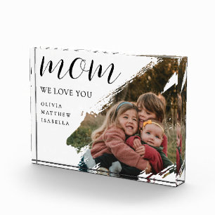Modern Brushstroke Black Script We Love You Mum Photo Block