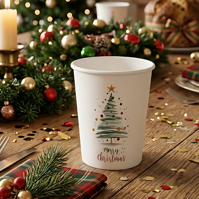 Modern Brushstroke Christmas Tree Paper Cups (Creator Uploaded)