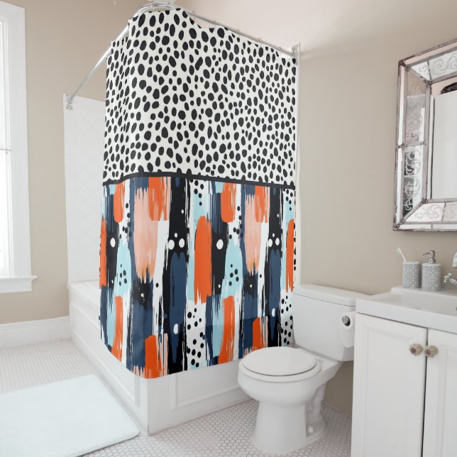 Modern Brushstroke Dalmatian Dog Abstract Pattern Shower Curtain (In Situ)