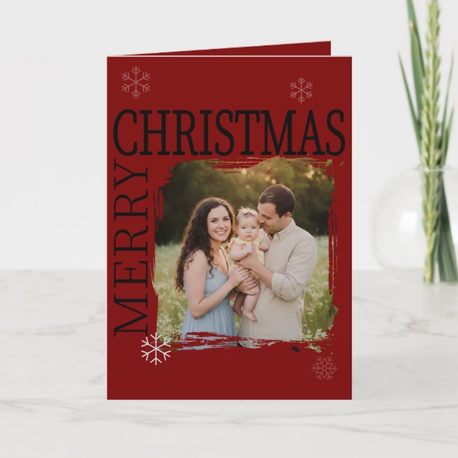Modern Brushstroke Family Photo Merry Christmas  H Holiday Card (Front)