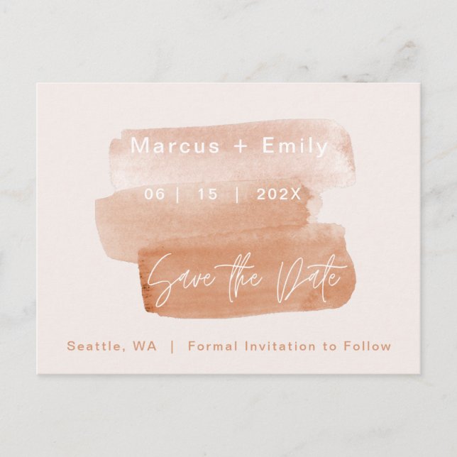 Modern Brushstroke Minimalist Save The Date  Announcement Postcard (Front)