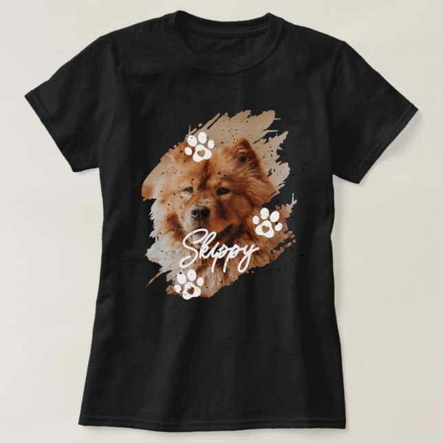 Modern Brushstroke Pet Dog Photo & Name T-Shirt (Design Front)