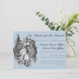 Modern Brushstroke Photo Blue Rehearsal Dinner Invitation
