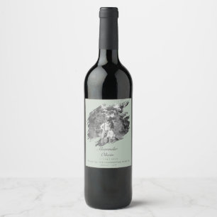 Modern Brushstroke Photo Sage Green Wedding Wine Label