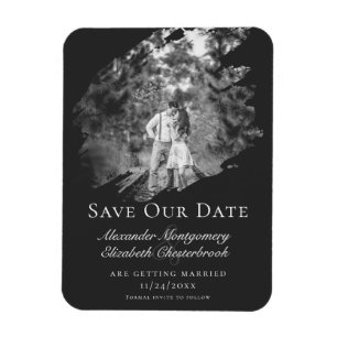Modern Brushstroke Photo Save the Date Soft Black Magnet