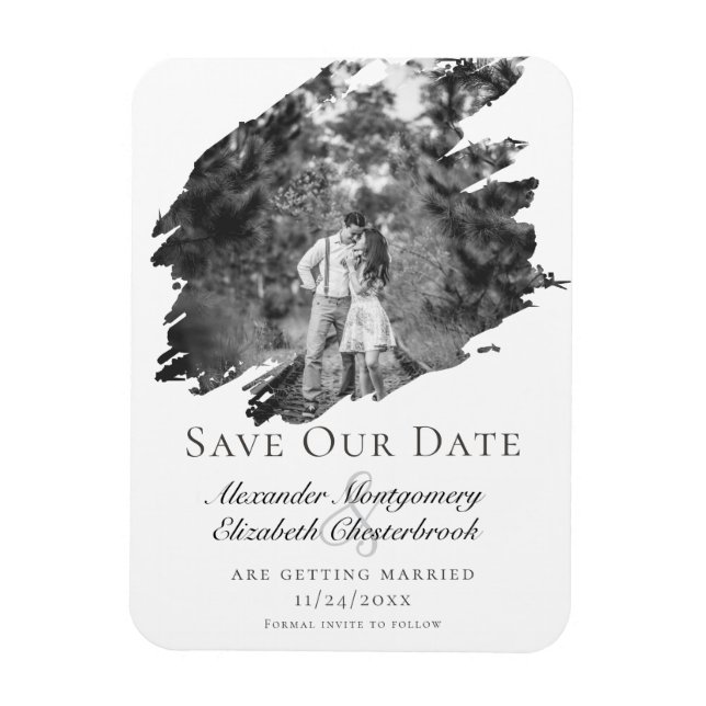 Modern Brushstroke Photo Save the Date | White Magnet (Vertical)
